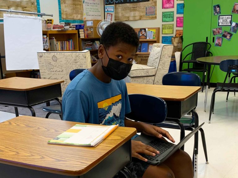 Student using a laptop