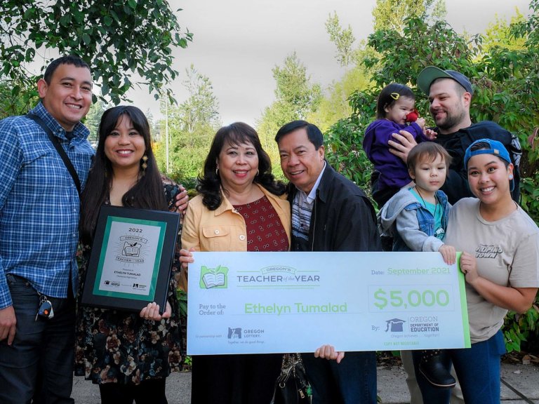 Oregon Teacher of the Year Ethelyn Tumalad and family